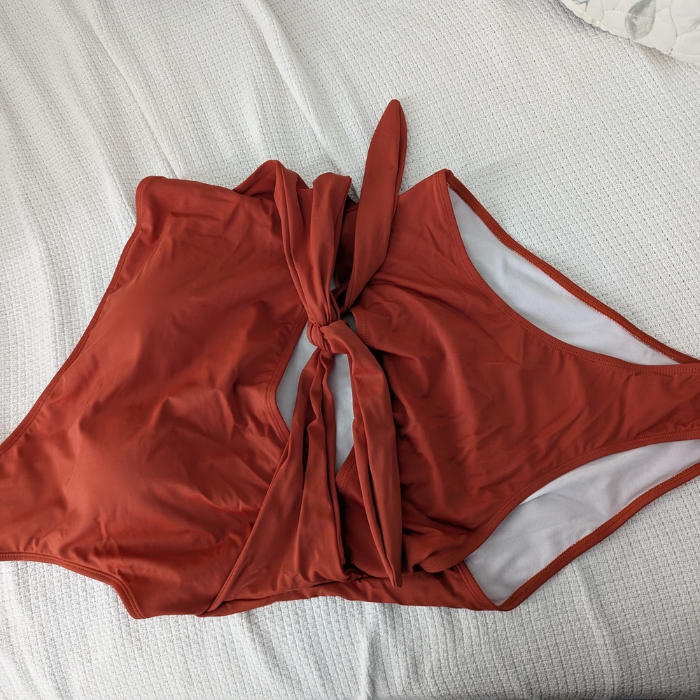 Chic Rust Swimsuit with Tie Detail